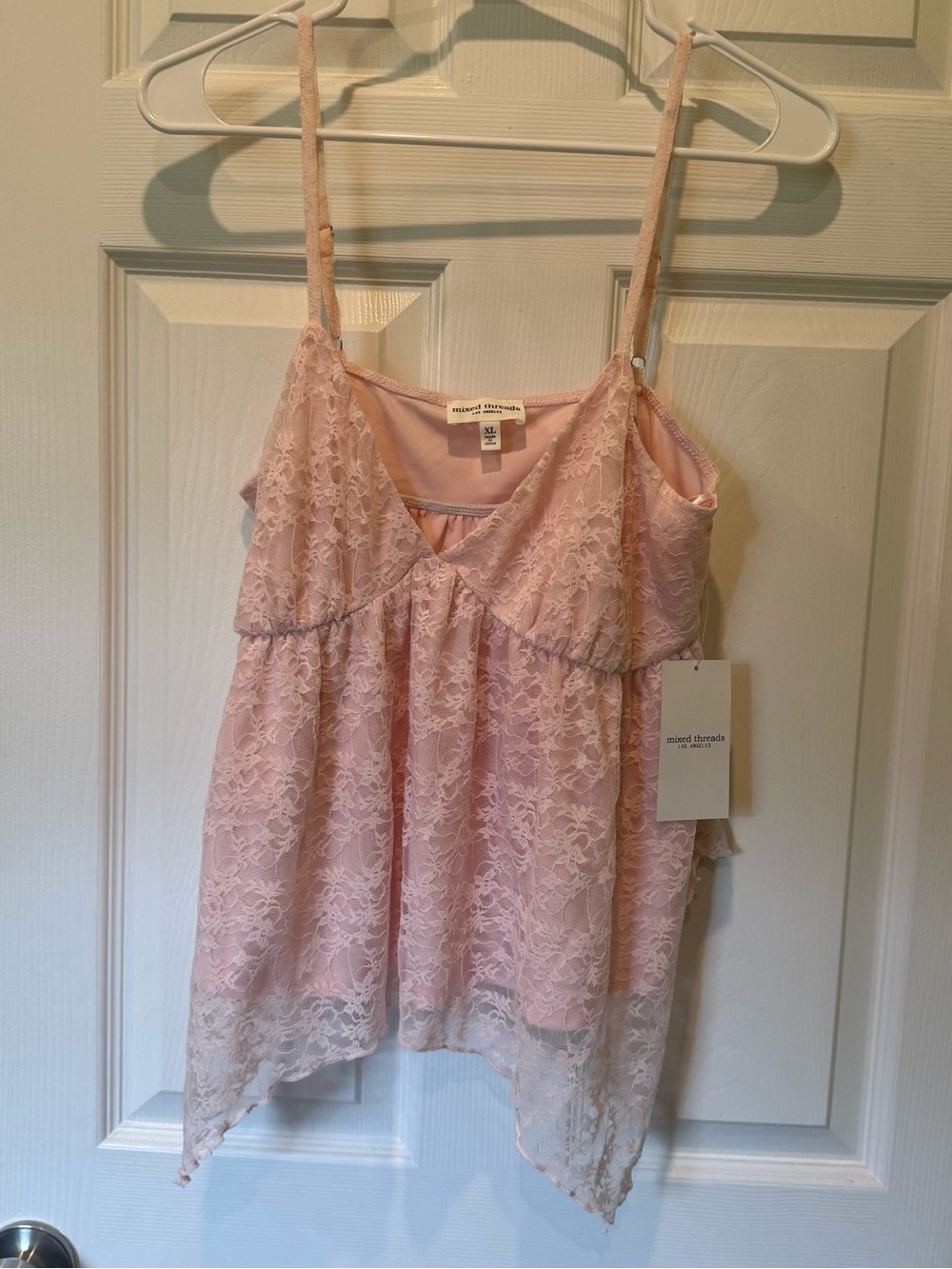 Mixed threads Pink Lace Babydoll Tank Top XL Sheer Feminine Cottagecore Y2K